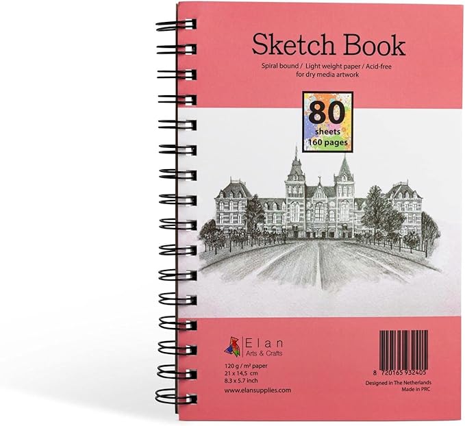 Elan A5 Sketchbook, 80 Sheets Italian Paper 80 lb/120 GSM, Acid-Free Sketch by Elan