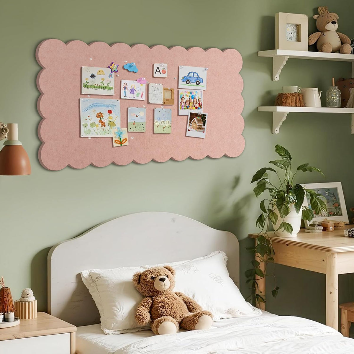 Scalloped Bulletin Board 35x17.5 inches, Decorative Felt Pin Board for Wall