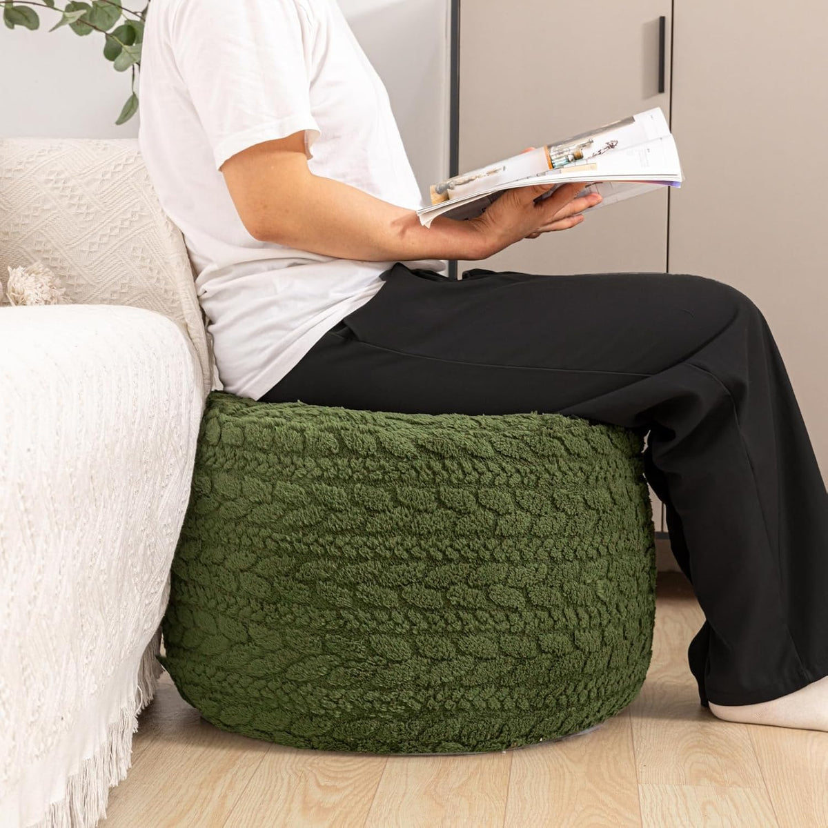 round pouf ottoman foot stool 20x14in ottoman footrest, view 9