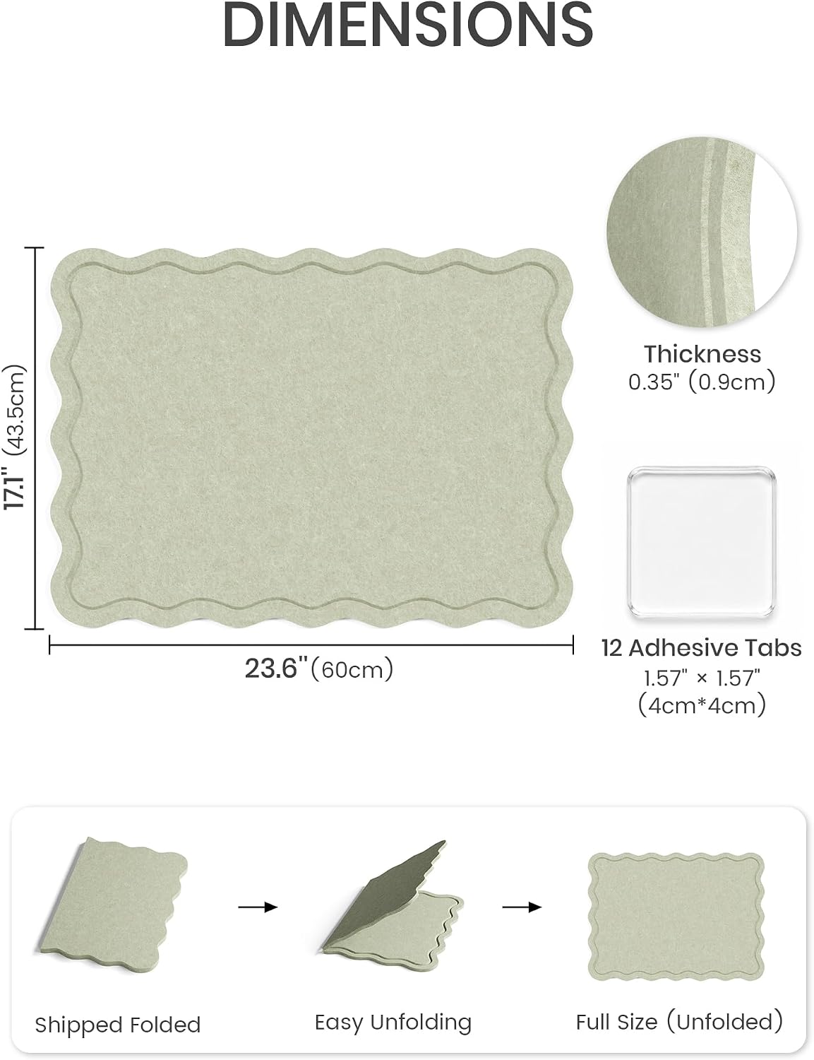 Fluxynara Scalloped Felt Bulletin Board, 23.6"x17.1", Sage