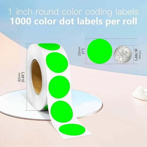 1 Inch Round Color Coding Labels, 1000 Dots Per Roll Fluorescent Green Color - Image 2