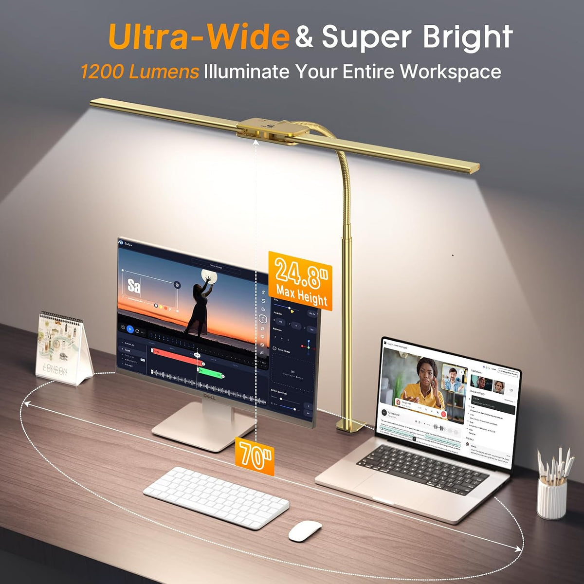 syrinx led desk lamp for office home, dual, front angle view