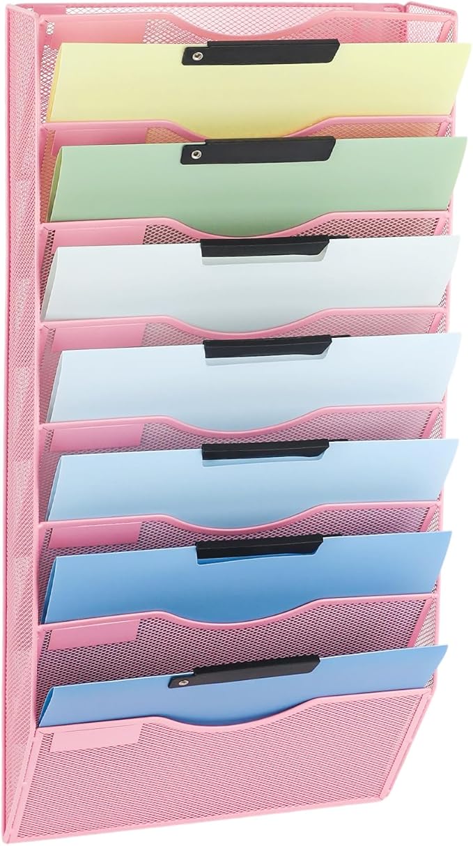 EASEPRES 8 Pocket Mesh Hanging Wall File Organizer, Wall Mounted Mail Paper by EASEPRES