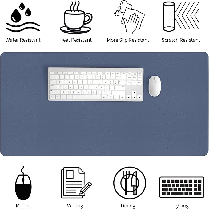 Bloss Grey Blue Desk Mat, Leather Desk Matt - Image 4