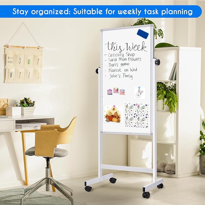 maxtek Rolling White Board, 48 x 24 Height Adjustable Whiteboard on Wheels - Image 7
