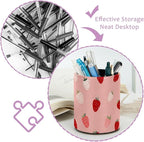 Leather Pen Holder for Desk Strawberries Pencil Cup Desktop Organizer Makeup - Image 4
