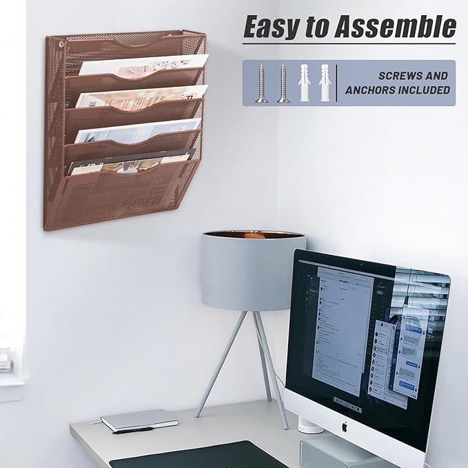 EASEPRES 5 Pocket Mesh Hanging Wall File Organizer, Wall Mounted Mail Paper - Image 5