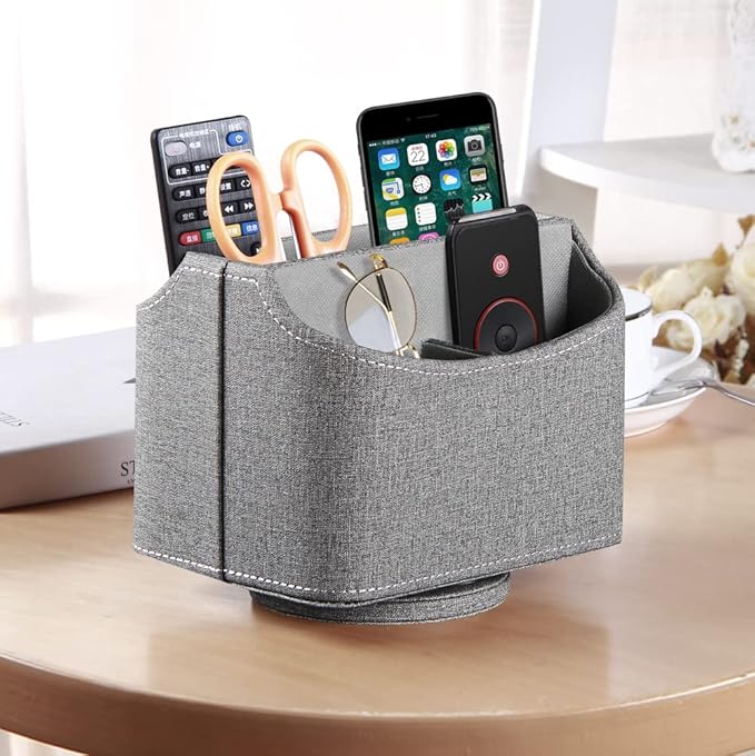 PUSU Leather 360°Rotatable Remote Control Holder, Nightstand TV Remote Caddy - Image 3