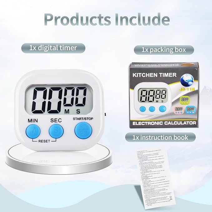 4 Pack White Digital Kitchen Timer Magnetic Digital Timer - Image 3