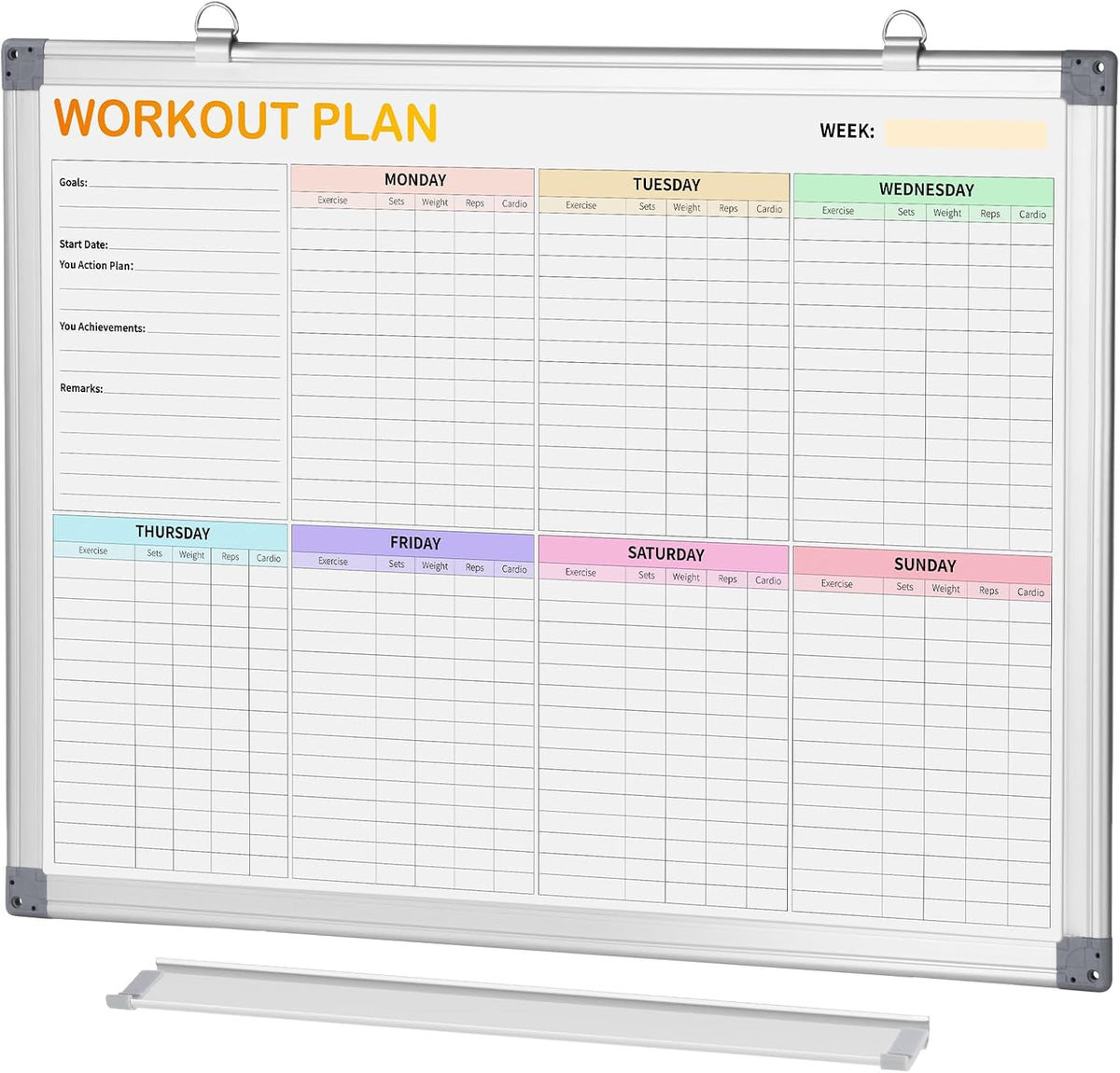 Fitness Tracker Magnetic Whiteboard Workout Plan Dry Erase Board for Wall 24&...