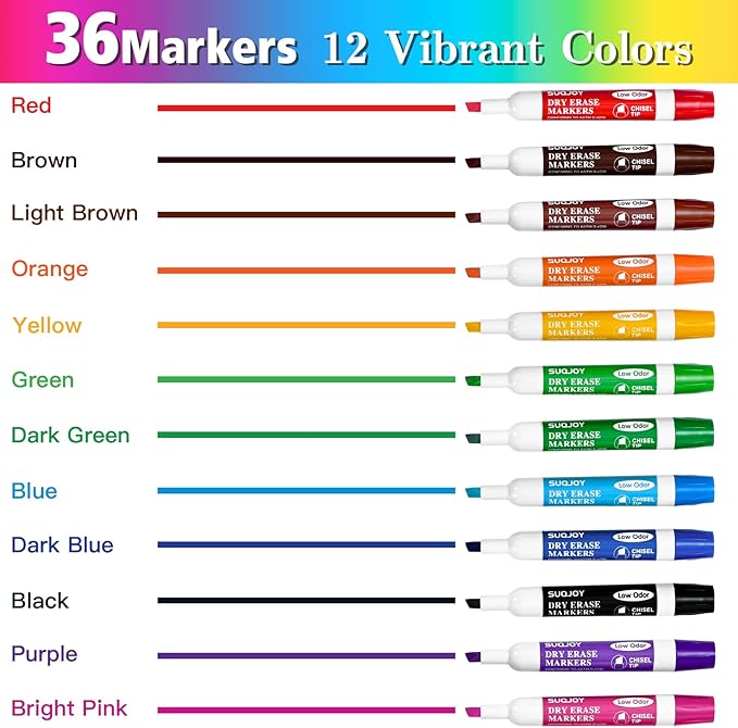 SUQJOY Dry Erase Markers, Chisel Tip Whiteboard Markers, Low Odor Dry Erase - Image 2