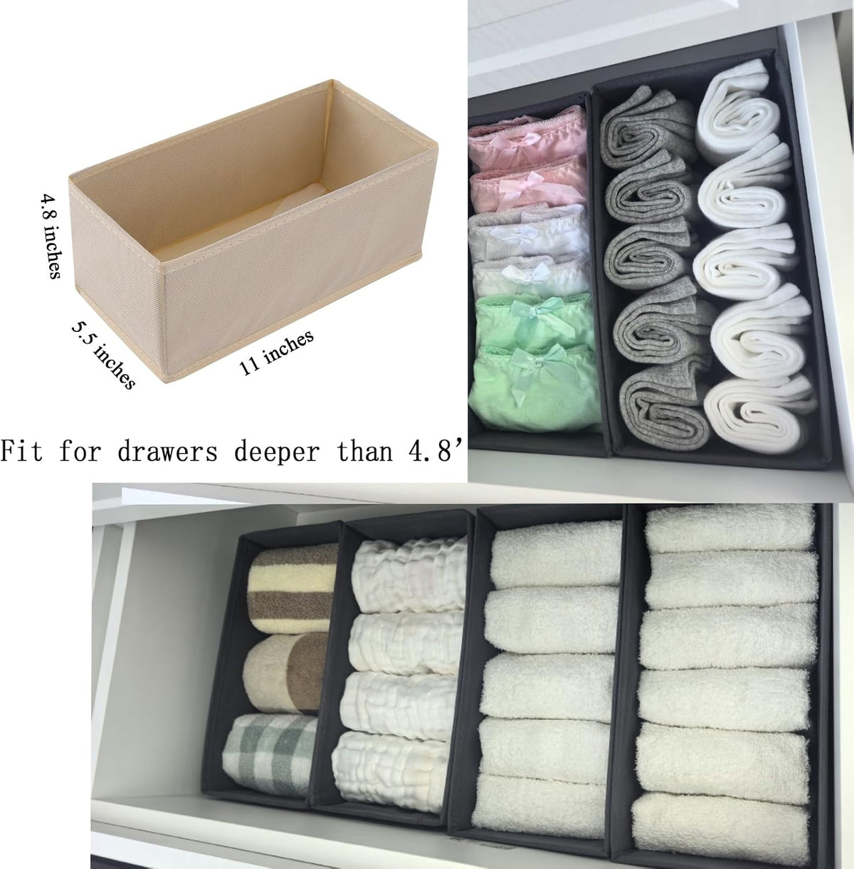 Bructhun Sock Drawer Organizer 9 Pack - Collapsible Fabric Storage Bins for U...