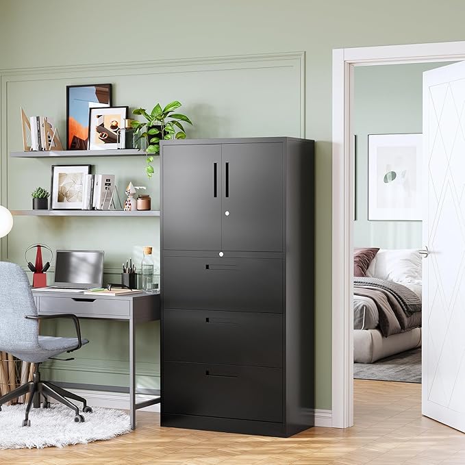 PEUKC 3-Drawer Metal File Cabinet, Lateral Vertical Filing Cabinets - Image 2