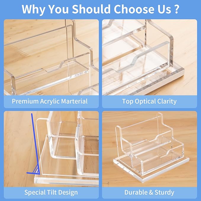 NIUBEE Clear Business Card Holder 2 Tier Acrylic Business Card Stand, 2 Slots - Image 5