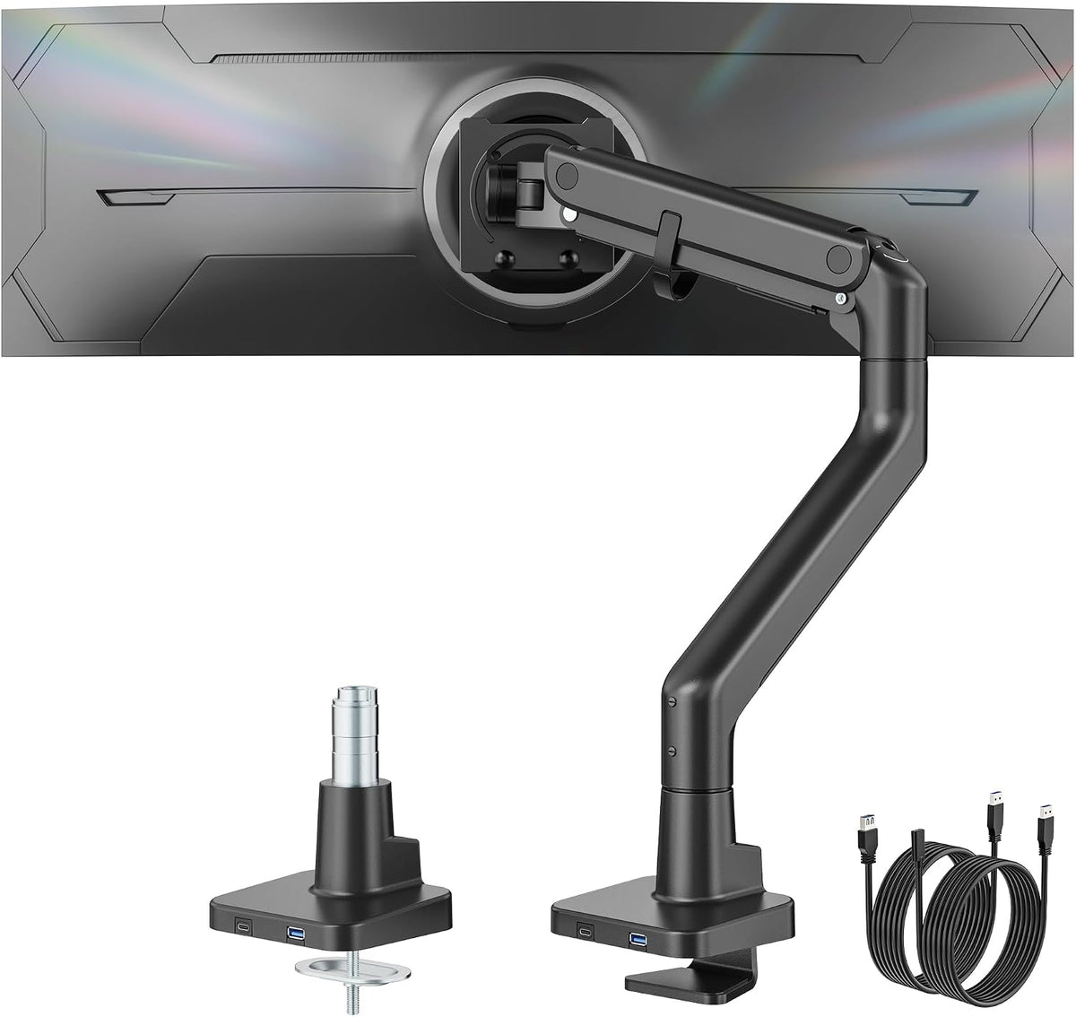 monTEK Single Monitor Arm with USB A/C, Ultrawide Monitor Stand