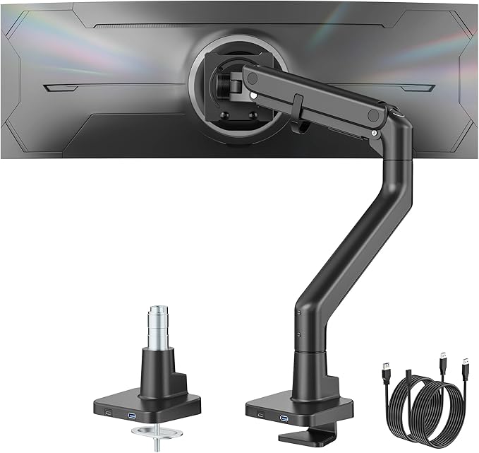 monTEK Single Monitor Arm with USB A/C, Ultrawide Monitor Stand by monTEK