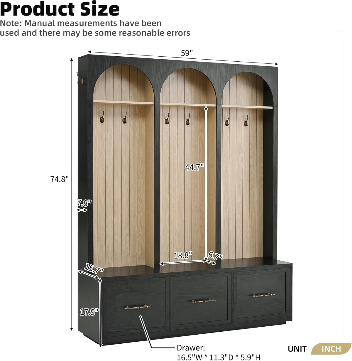 Merax Farmhouse Wood Hall Tree with 8 Hooks and Storage Shoe Bench, Arched Mu...