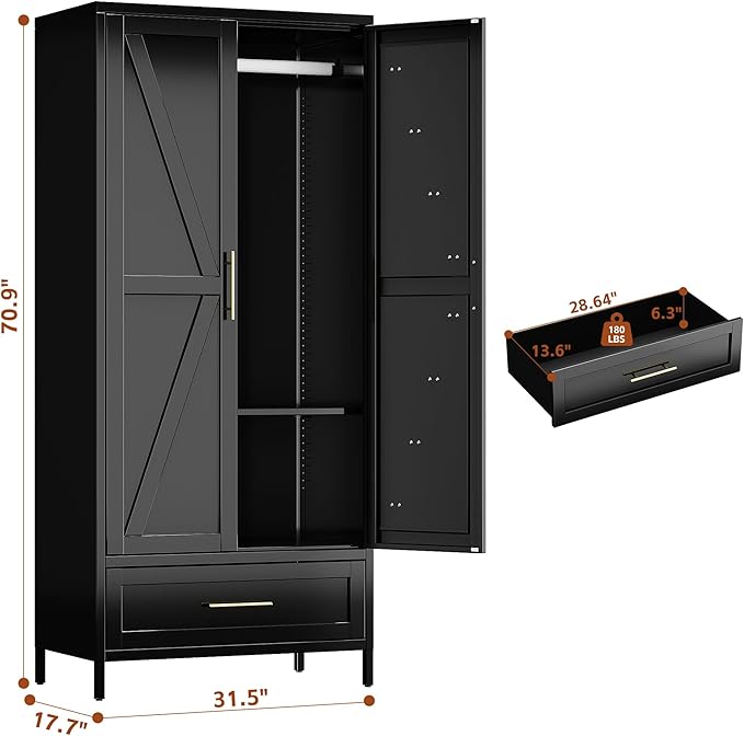 SUPEER Metal Wardrobe Cabinet - Image 2