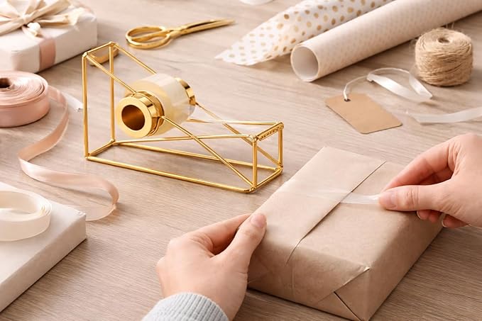 Gold Desktop Tape Dispenser Metal Wire Tape Holder - Image 3