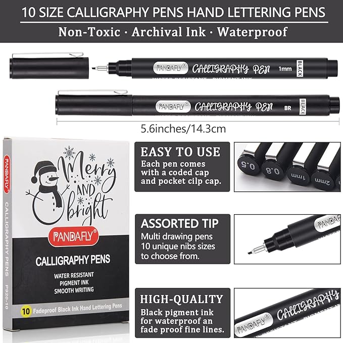 PANDAFLY Calligraphy Pen, 10 Size Calligraphy Pens - Image 2