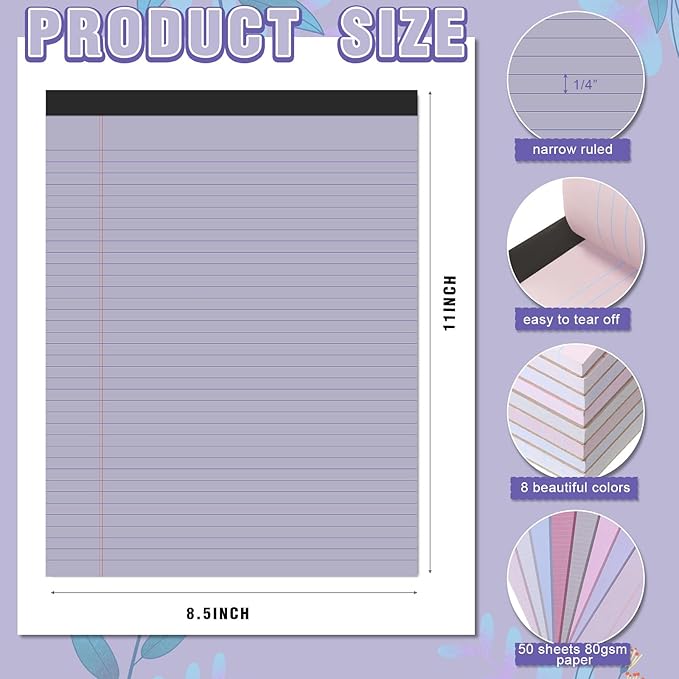 Fuutreo 8 Pcs 8.5'' x 11'' Colored Legal Pad Writing Pads Narrow Ruled 50 - Image 2