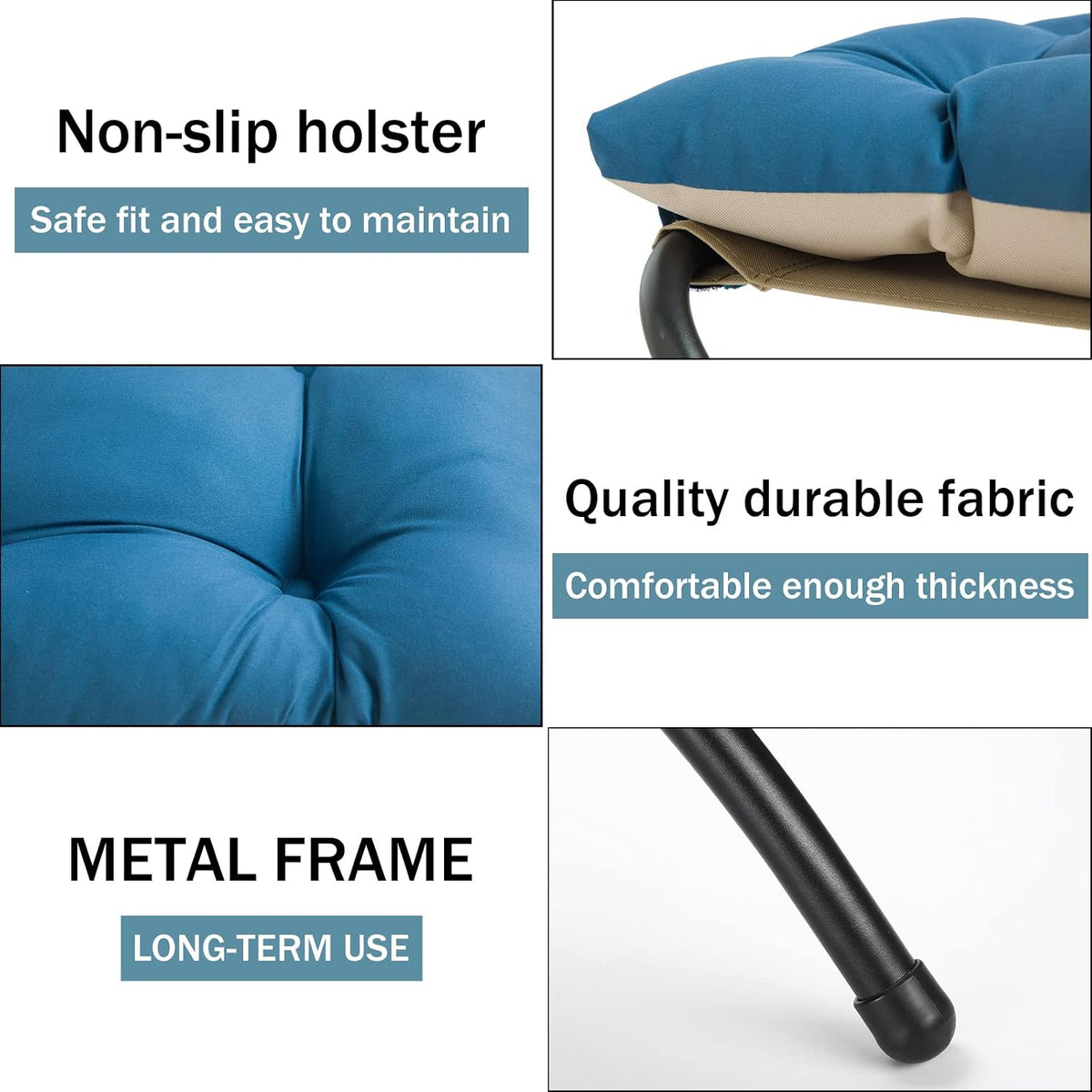 15" Upholstered Folding Foot Rest Stool with Foldable Metal Frame Sapphire