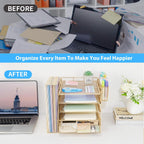 5-tier desk file organizer with drawer & pen, side view