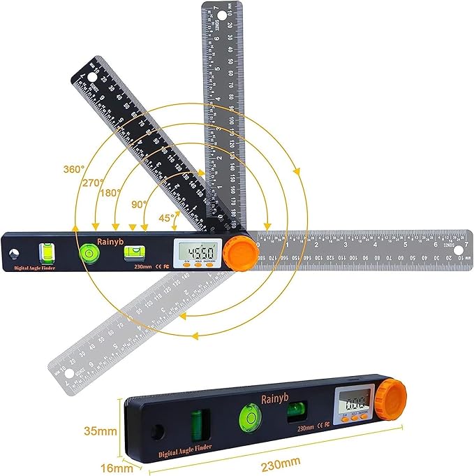 Rainyb Digital Angle Finder Tool 7inch 0-360 degree LCD Digital Protractor - Image 4