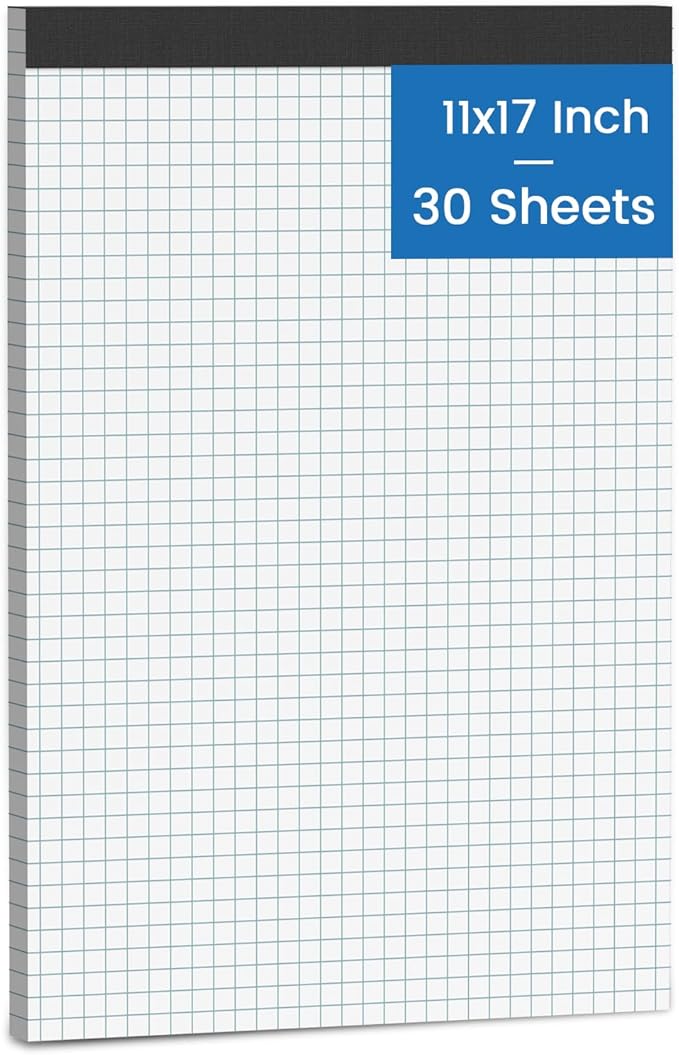 11x17 Graph Paper Pad, 4x4 Quad Ruled, 30 Sheets Large Graphing Paper 11'' x by Aidunmis