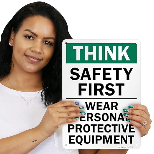 SmartSign - S-2917-AL-14 "Think Safety First - Wear Personal Protective - Image 2