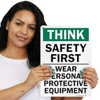SmartSign - S-2917-AL-14 "Think Safety First - Wear Personal Protective - Image 2