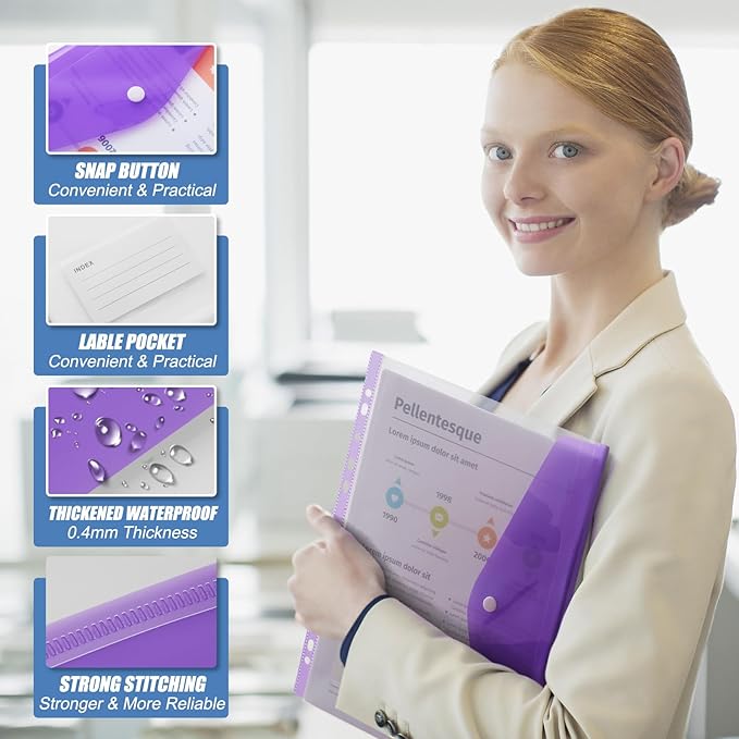 Binder Pocket Organizer Folders, 12 Pack Expandable Files Bag Plastic Envelopes - Image 4