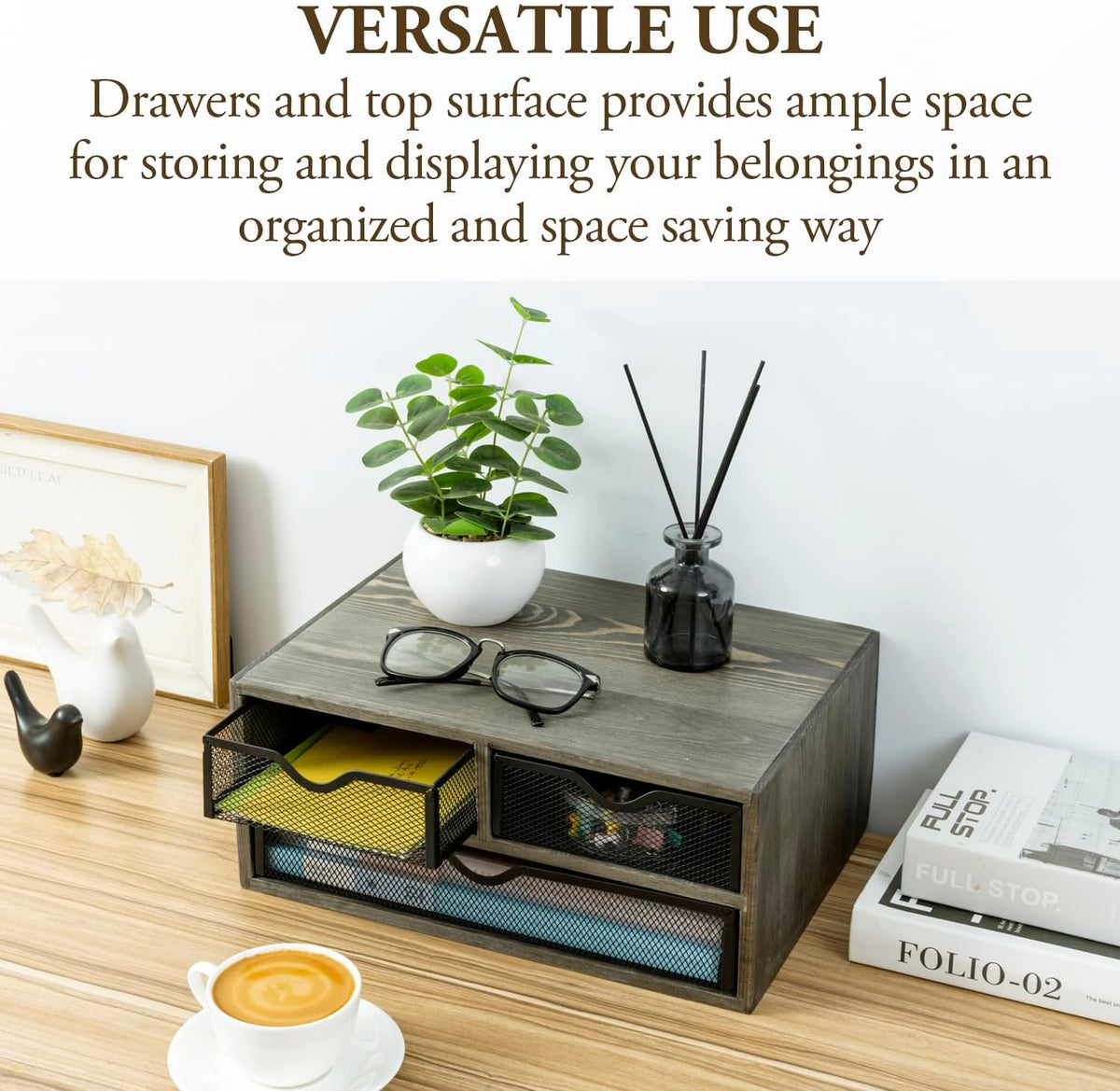 MyGift Vintage Weathered Gray Solid Wood Desktop Organizer Box with 3 Removab...