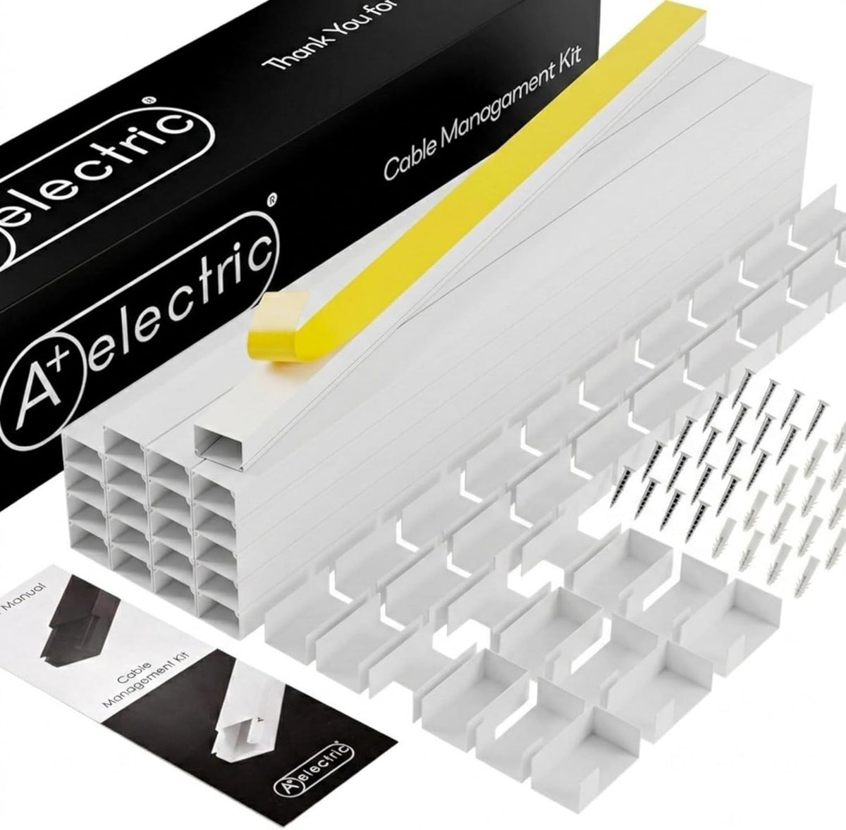 A+ ELECTRIC Cord Cover Full Kit, 26ft/315in Self-Adhesive Cable Raceway, 20 S...