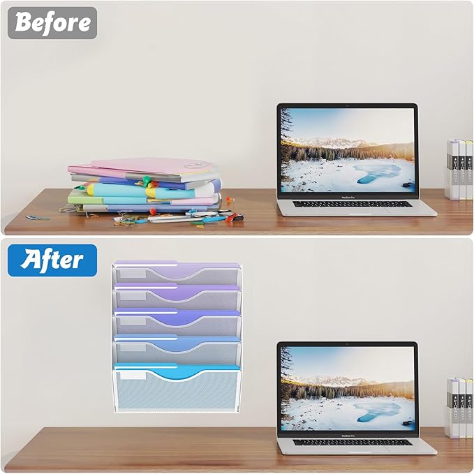 Gawerk 5 Tier Hanging Wall File Organizer, Mesh Mail Paper Orgnization Hanging - Image 5