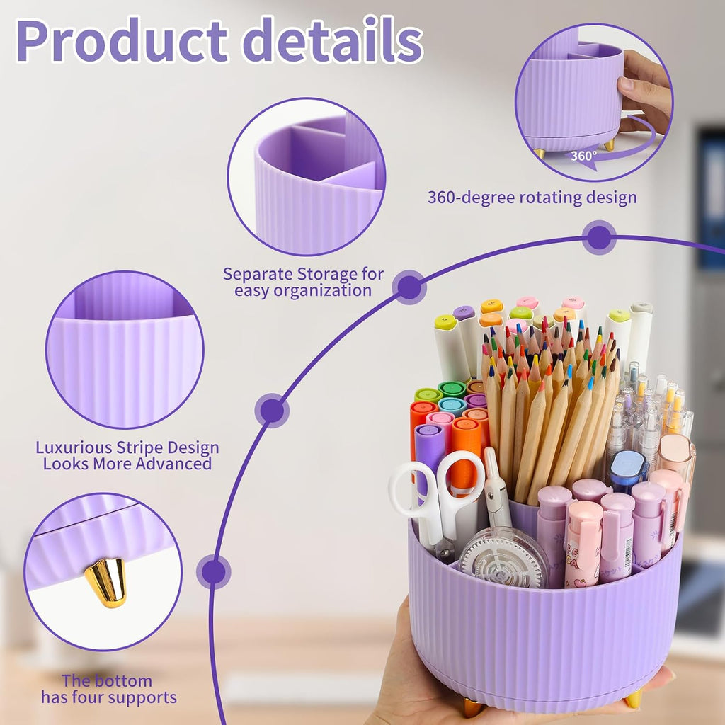 Camelmother 360°Rotating Pen&Pencil Holder For Desk With 5Slots Cute Office | Spacious Beautiful & Durable For Teachers Students Workers Easy Storage for Pens Stationery