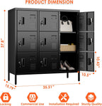 9-Door Metal Employee Locker with Keyed Locks and Raised Feet | 9 keyed compartments with name-card slots, ventilation and raised feet; 35.51"W x 15.79"D x 37.8"H. Assembly required.