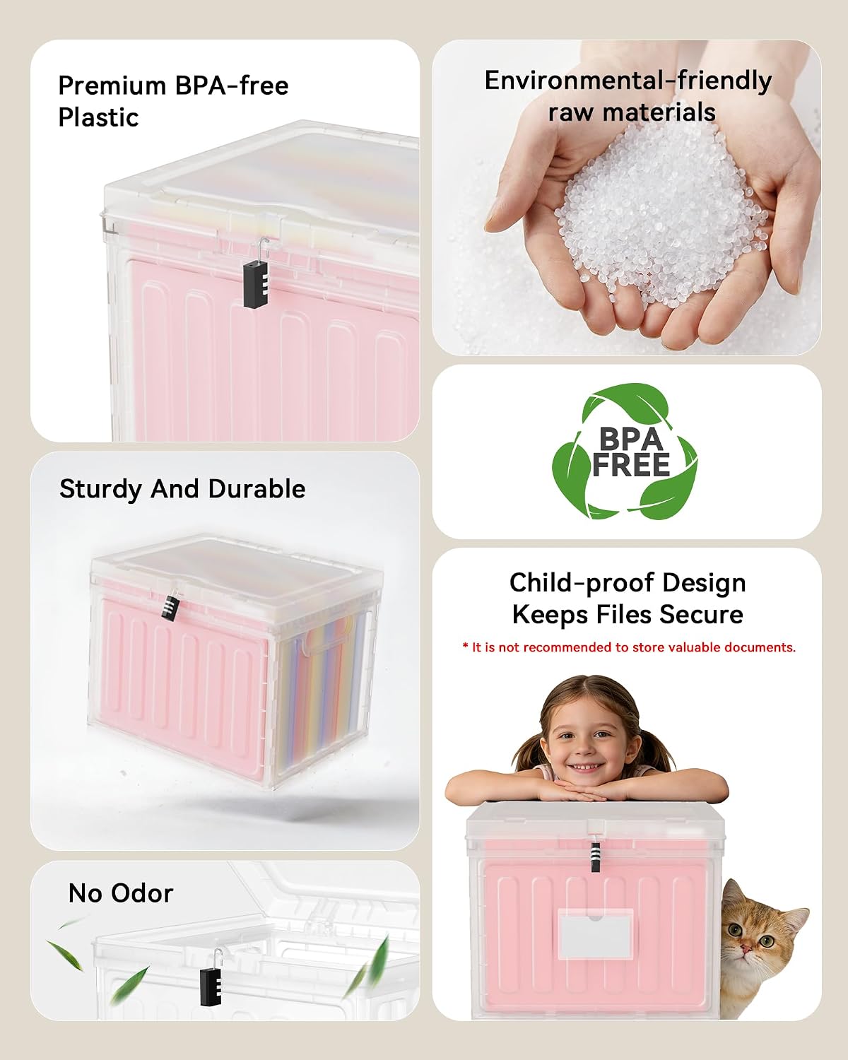 Small File Cabinet, Plastic File Box with Lid for Letter Size Hanging File Folders, Easy Carry Filling Box for Home, Office, School, Vertical File Cabinets, Stackable Storage Bins(Clear, 1 Pack)