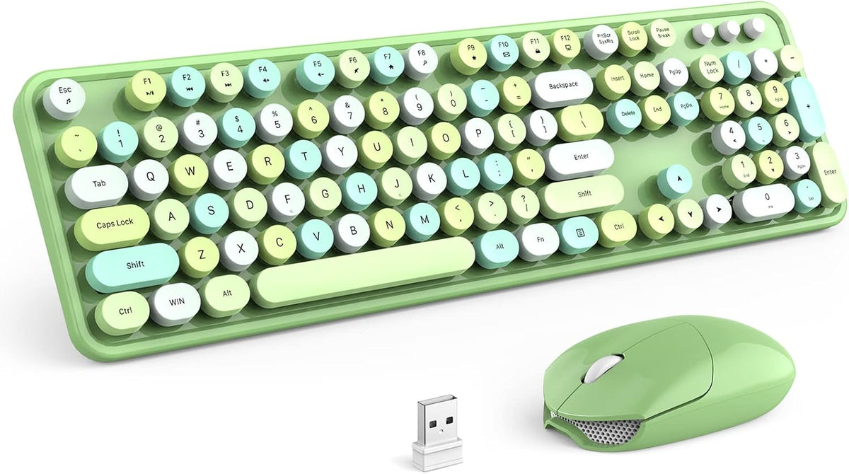 KNOWSQT Wireless Keyboard and Mouse Combo, Green 104 Keys Full-Sized 2.4 GHz ...