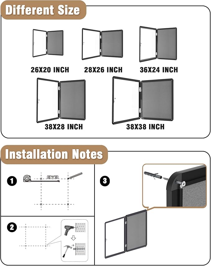 Mifuro 36"x24" Enclosed Bulletin Board, Lockable Weather-Resistant Aluminum - Image 4
