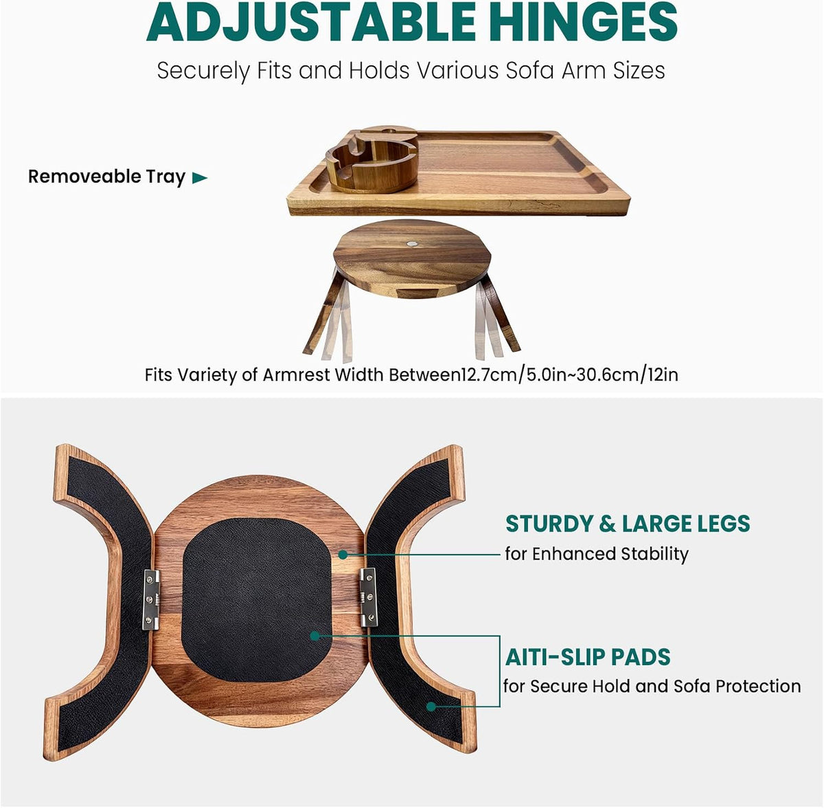 Manspdier Acacia Wood Sofa Arm Tray Table Clip On Couch Armrest Table