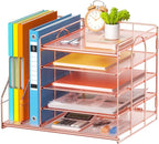 Marbrasse Desk Organizer with File Holder, 5-Tier Paper Letter Tray, Mesh Desk by Marbrasse