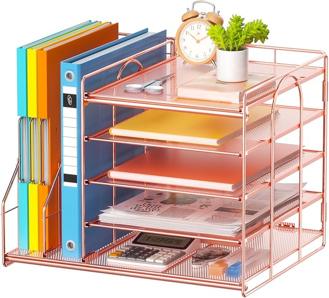 Marbrasse Desk Organizer with File Holder, 5-Tier Paper Letter Tray, Mesh Desk by Marbrasse