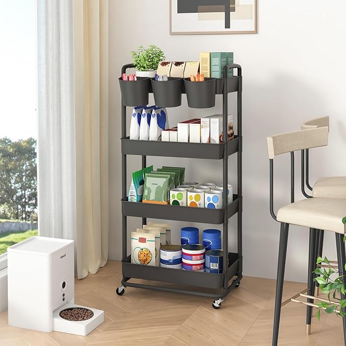 JIUYOTREE 4-Tier Plastic Rolling Storage Cart Utility Cart - Image 4