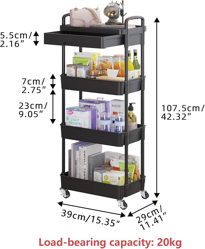 Calmootey 4-Tier Rolling Utility Cart - Image 5
