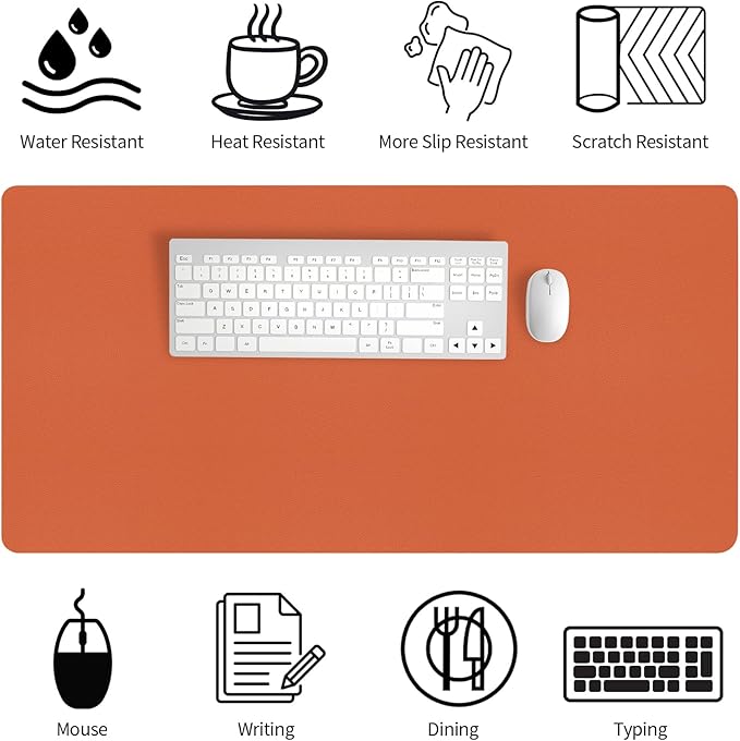 Bloss Orange Desk Mat 31.5"x15.7", Waterproof Large Desk Pad, Leather Desk Matt - Image 3