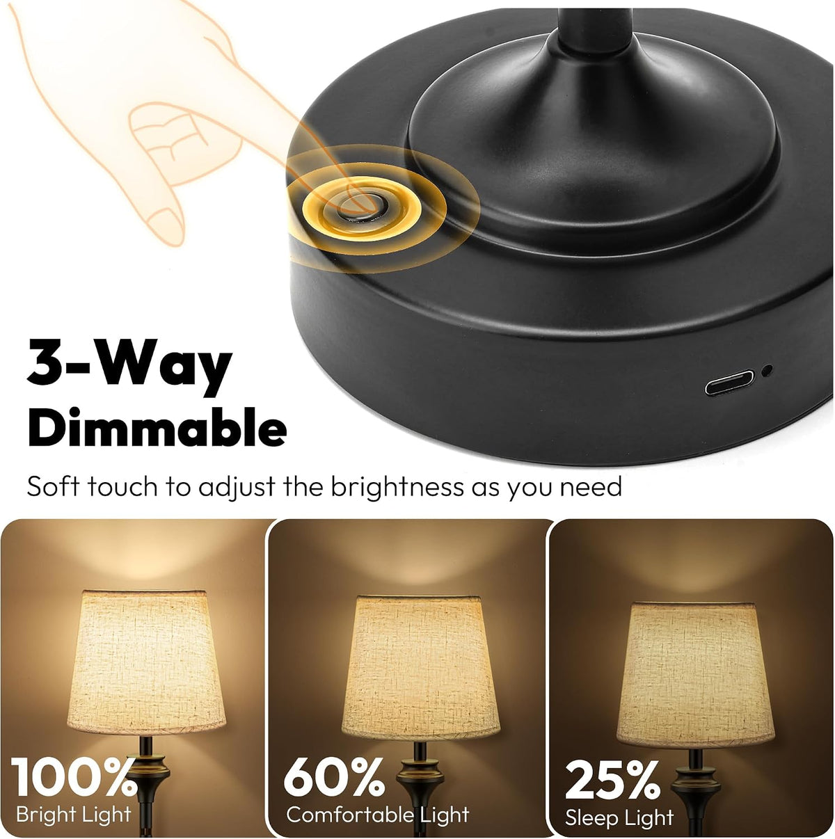 NIORSUN Portables Cordless Table Lamp, 10.2" Battery Operated Lamp, Beds...