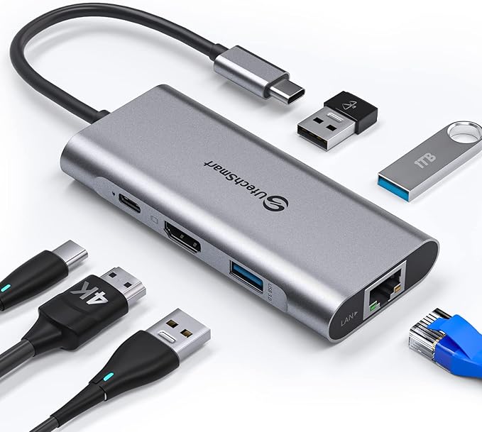 UtechSmart USB C Hub, USB C Ethernet Multiport Adapter, 6 In 1 USB C to HDMI by UtechSmart