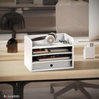 Ballucci File Organizer, 4-Tier Office Desk Organizer, Open Top Wood Paper - Image 3