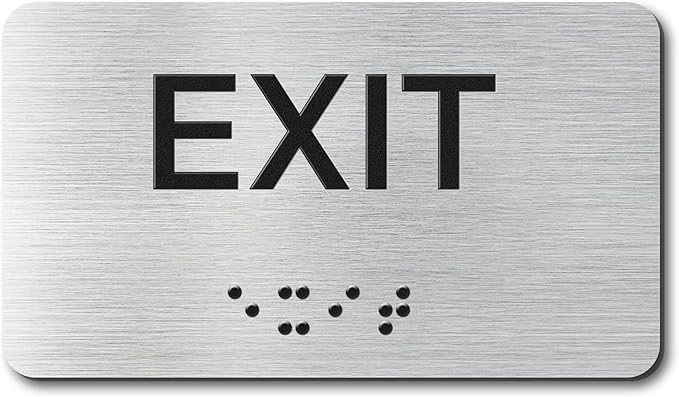 Exit Signs with Raised Text & Grade 2 Braille, Brushed Aluminum/Silver Finish by EliteSign